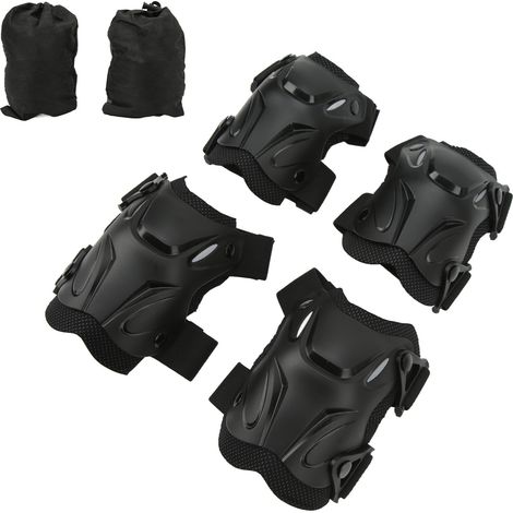 Genouillères et coudières ajustables, résistantes aux chocs, ergonomiques, équipement de sécurité extérieur pour vélo, noir, taille unique (1/5)