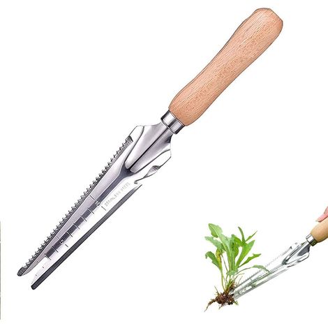 Désherbeur manuel, désherbeur à main en acier inoxydable, outil de désherbage en bois pour jardin, outil de désherbage manuel (1/5)