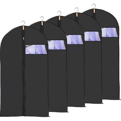 GENERIC-5pcs Housses de Vetement Voyage Fenêtre Transparente Visible Housse Veste Costume Anti Poussière Etanche Mite Humidité 60x130cm Noir (1/5)