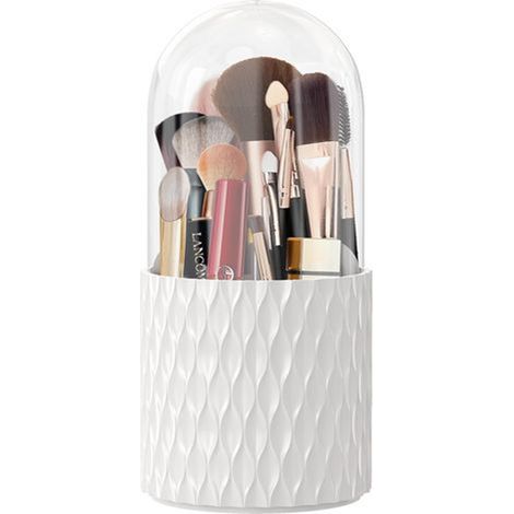 Weiße 360°-Aufbewahrungsbox für Make-up-Pinsel mit Deckel – 11 x 23 cm. Kosmetikaufbewahrungsbox – Präsentationsständer für Pinsel, Lippenst (1/5)