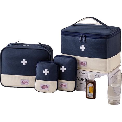 Set di 4 borse mediche portatili, in resistente tessuto Oxford, dal design compatto - Blu navy (1/2)