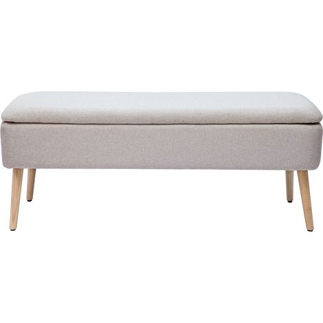Cassapanca in tessuto effetto velluto beige e legno chiaro massello L120 cm LARS