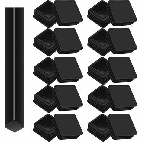 Lot de 20 embouts tubulaires carrés 40 x 40 mm pour pieds de meubles, protection en plastique noir. (1/4)