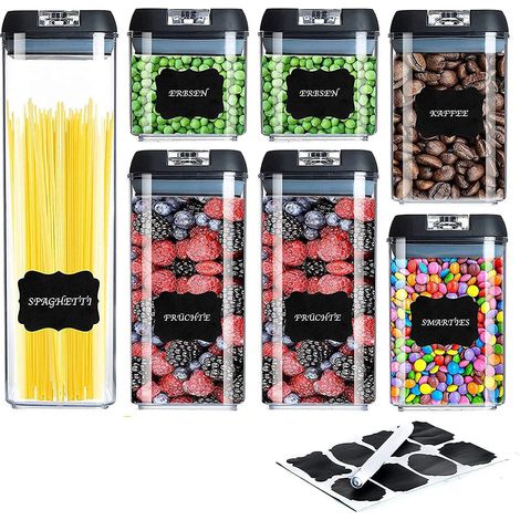 Ensemble de 10 boîtes de rangement Vtopmart, boîtes de rangement hermétiques avec couvercles, idéales pour conserver pâtes, céréales, farine, sucre, etc. (Noir) (1/5)