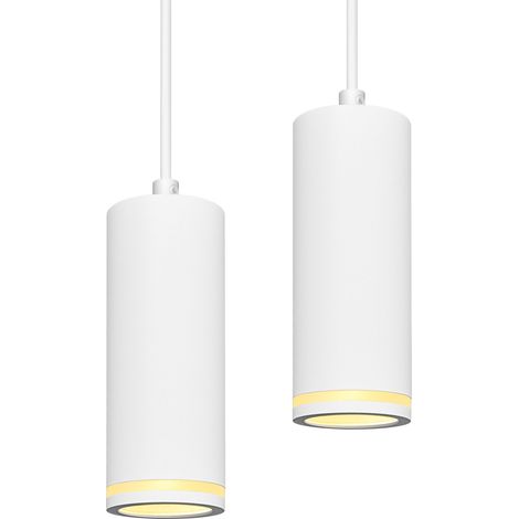Suspension Luminaire Blanc 15cm, Lustre LED Cylindre Simple Moderne, Câble Réglable, Luminaire Plafonnier avec Douille GU10 pour Cuisine Salon Chambre Restaurant Bar (sans ampoule), 2 Pack (1/5)