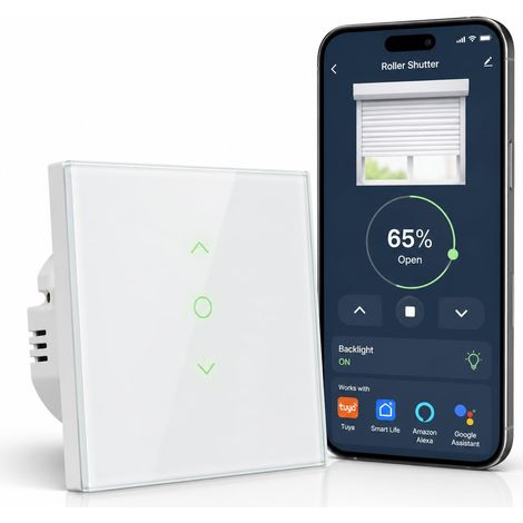 Interrupteur Volet Roulant Connecté WiFi: contrôle précis d'ouverture 0%-100% - rétroéclairage nocturne et commande vocale - remplace directement l'ancien interrupteur (1/5)
