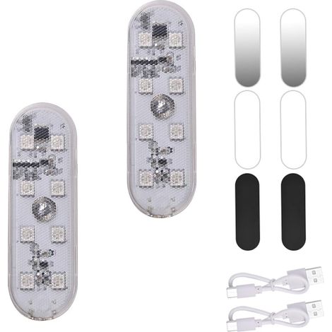 2pcs Car Interior Lighting, 8 LEDs Mood Lighting for Car Interior, Touch Ceiling Light, USB Rechargeable, 150mA LED Car Interior Wireless Car Accessories (1/5)