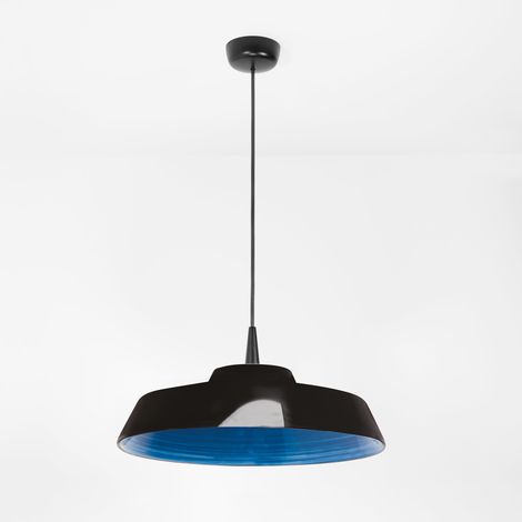 Circus Black Lampada a Sospensione LED 3000K Ceramica Blu, Design Artigianale Italiano, Dimmerabile TRIAC, Diametro 35cm, Altezza Totale 300cm