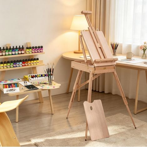 Caballete de pintura plegable de madera de haya, regulable, con caja de almacenamiento HAVRYA (1/5)