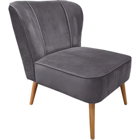 Petit fauteuil bas en velours gris style crapaud - KARLA