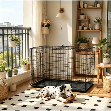 Cage pliable pour chiens en métal avec bac amovible, noire, 121 x 77 x 82 cm (1/5)