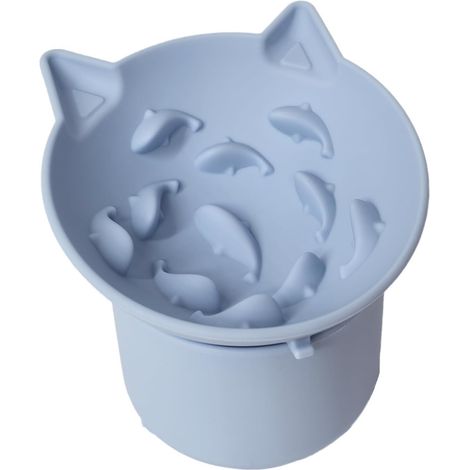 Elevated Cat Bowl, Silicone Pet Bowls for Food and Water, Wide Shallow Kitten Food Dish, Whisker Fatigue, Lead & Cadmium Free, Great Height for Cat (Sky Blue) (1/5)