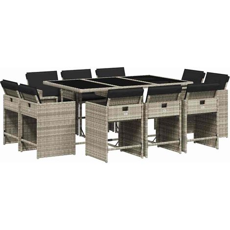 Maison Exclusive - 11-tlg. Garten-Essgruppe mit Kissen Hellgrau P
