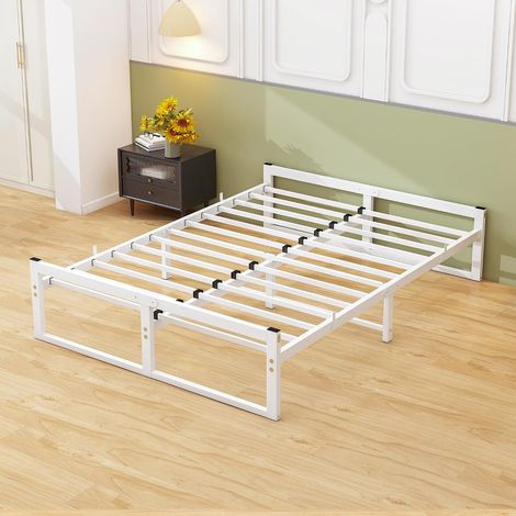 Lit 2 places confort Queen 160 × 200cm,Sommier, installation facile,Sommier métallique,Blanc (1/5)