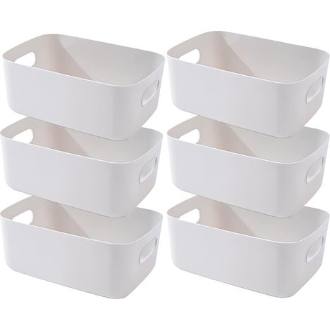 Caja de almacenamiento de plástico, cestas y cajas con asas, para cocina, baño y oficina (gris, 20 × 15 × 7 cm/paquete de 6) (1/3)
