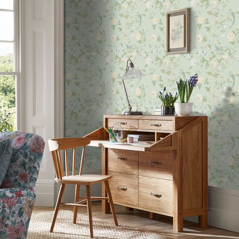 Papier peint intissé Laura Ashley Summer Palace Eau de Nil 1005 x 52cm Vert doux