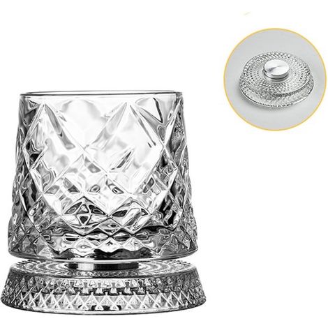 Juego de 2 vasos giratorios para whisky, Vaso de cristal giratorio 360°, Base pesada, cristal premium sin plomo, Accesorio de bar para bebidas (1/5)