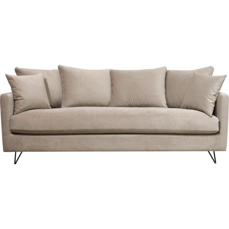 Canapé convertible 4 places en velours pieds épingles noirs - Beige - VILLABON (1/5)