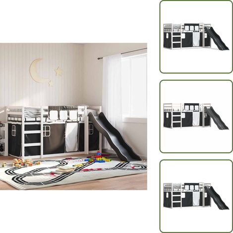 The Living Store Etagenbett mit Rutsche und Gardinen Weiß und Schwarz 90x200 cm - Hochbett für Kinder (1/5)