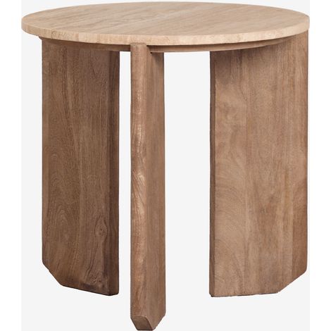 Pack de 2 mesitas de noche Ø50 cm en piedra natural y madera de mango Lavinia SKLUM        (1/5)