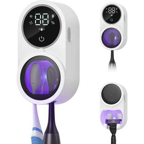 Stérilisateur UV pour Brosses à Dents – Mural sans Contact Stérilisation UV + Séchage Air Chaud, Capteur Ir Auto, Écran Led, Fixation Murale, USB-C, pour Salle de Bain, Voyage (1/5)