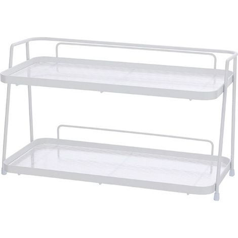 Étagère de Salle de Bain 2 Niveaux, Organisateur Cosmétique Blanc, Rack de Comptoir Support Décoratif et Rangement (1/5)