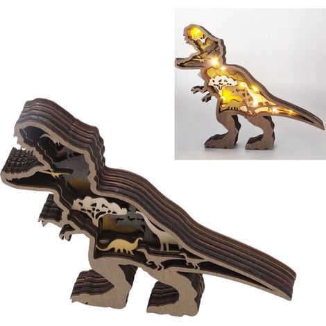 Lampe en bois représentant un animal, sculpture d'animal, ornement décoratif, lampe Tyrannosaure (1/5)