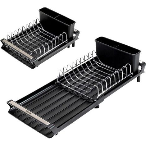 1 Égouttoir pliable, bec verseur, système de rangement pour vaisselle, noir, 49,5 × 20 × 12,5 cm, cuisine compacte (1/5)
