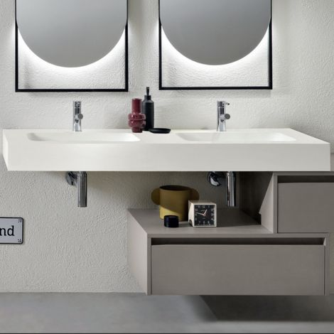 Mensola doppio lavabo sospesa 140 cm FLUVIO in HPL laminato Bianco (1/4)