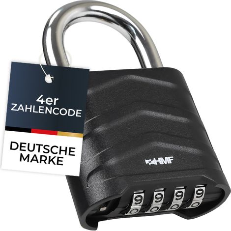 HMF Zahlenschloss Vorhängeschloss, robustes Schloss mit 4-stelligem Zahlencode aus Aluminiumlegierung, 5,6 x 2,6 x 8,7 cm, Schwarz