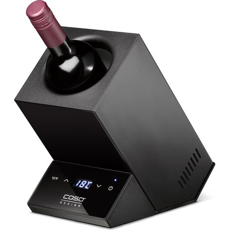 CASO WineCase One Black - Raffreddatore di vino dal design per una bottiglia, temperatura regolabile da 5 a 18 °C, adatto a bottiglie fino a 9 cm di diametro, con controllo touch, acciaio inox, nero (1/5)