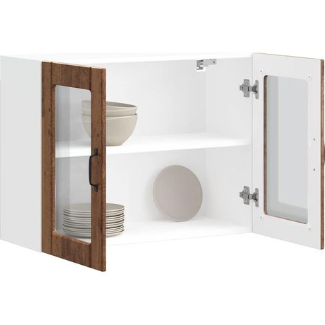 Küchen-Hängeschrank mit Glastür Altholz-Optik Holzwerkstoff
