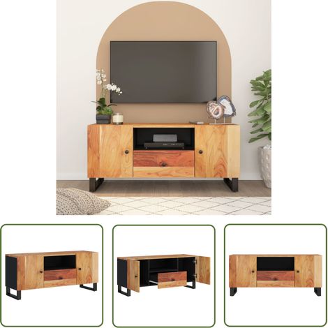 The Living Store TV-Schrank 105x33,5x46 cm Massivholz Akazie & Holzwerkstoff - TV Schrank - Lowboard - Akasienholzmöbel - Wohnzimmereinrichtung - Fernsehtisch (1/5)