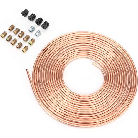 Tuyau de frein de 7,62 m (25 pi) en cuivre nickelé, diamètre extérieur 4,76 mm (3/16 po), avec raccords pour système de freinage hydraulique et d'alimentation (doré). (1/5)