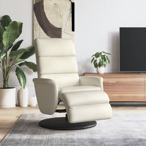 Vidaxl – Fauteuil inclinable avec repose-pieds crème similicuir – Inclinaison manuelle 105-125° – Pivotement 360° – Rembourrage épais