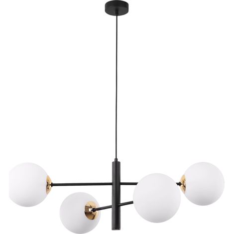 LAMPADA A SOSPENSIONE VICENZA NERO E ORO 4 PARALUME BIANCO PIATTO E14 (1/5)