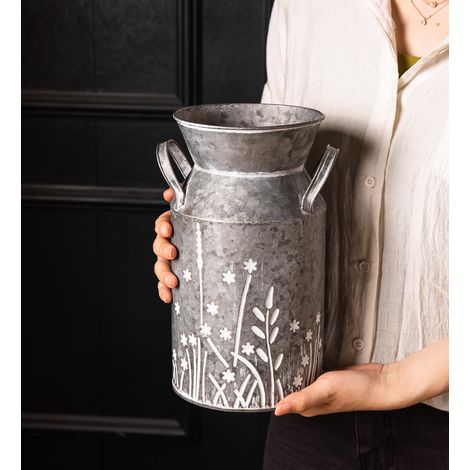 Pot à Lait Vintage en métal galvanisé, Pot à Fleurs Rustique, Vase décoratif pour décoration d'intérieur, 27 cm de Hauteur (1/5)