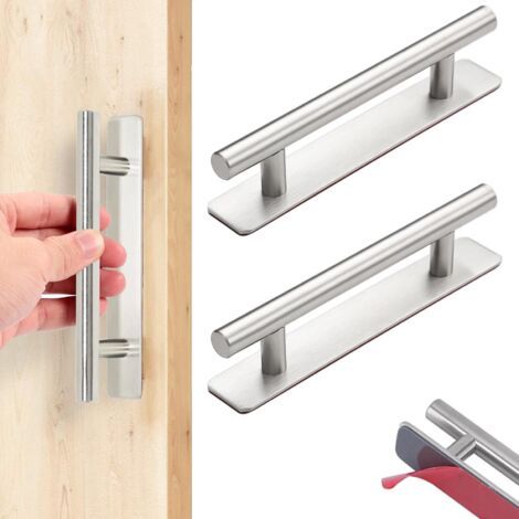Poignée de Meuble,2 Poignées de Porte autocollantes,Poignée de Cuisine en Acier Inoxydable,Poignee Porte Cuisine,adaptée aux tiroirs de placard,armoires,portes de placard (Argent, 76 mm)