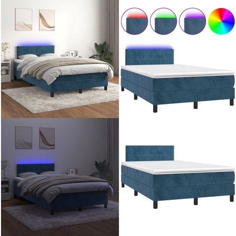 Boxspringbett mit Matratze & LED Dunkelblau 120x200 cm Samt - Boxspringbett - Doppelbett - Samtbettwäsche - Luxusbett - Schlafsofa - Home & Living (1/5)