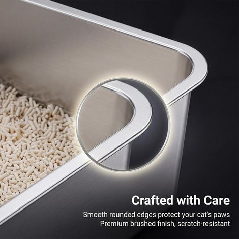 Bac à litière pour chat en acier inoxydable grande taille cuvette de toilette ouverte pour chats anti-odeur et facile à nettoyer (1/5)