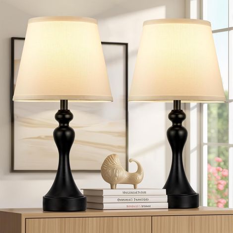 Lot de 2 lampes de chevet tactiles avec ports de charge USB-C et USB-A, abat-jour en lin, lampe de table moderne pour chambre, salon, bureau d'enfant (ampoule incluse) [Classe énergétique F]