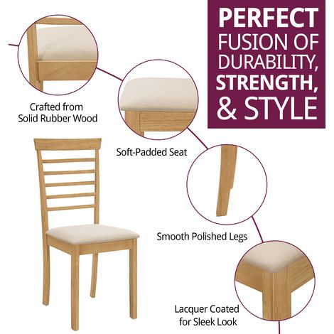 Hallowood Furniture Ledbury Dining Chairs Set of 2 with Ladder Back Design, Modern Solid Wooden Chairs with Warm Cream Fabric Seat Pad for Home, Restaurant and Café (Light Oak) (1/5)