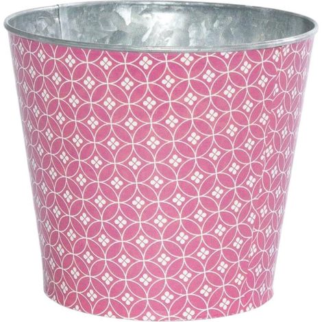 Cache-pot rond en fer-blanc rose fuchsia, diam. 15,5 x H. 13,5 cm (lot de 10) (1/2)