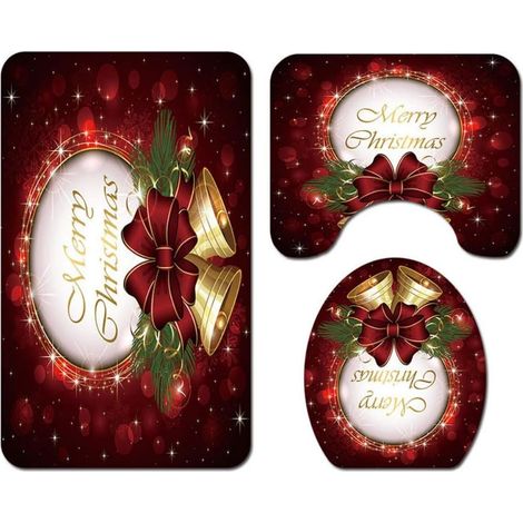 Rutschfeste Badematte mit Weihnachtsmann, Schneemann, Weihnachtsbaum, Weihnachtsferien, Winter, Badezimmerteppich, rutschfeste Toilettenmatte, 3-teiliges Set - RAPANDA