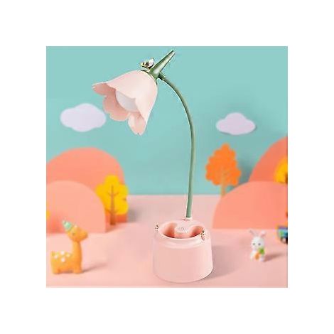 Ästhetische Schreibtischlampe für Kinder, dimmbare Touch-Schreibtischlampe mit 3 Farbmodi, naturinspiriertes Design mit Blumenkopf und Vogelmotiv