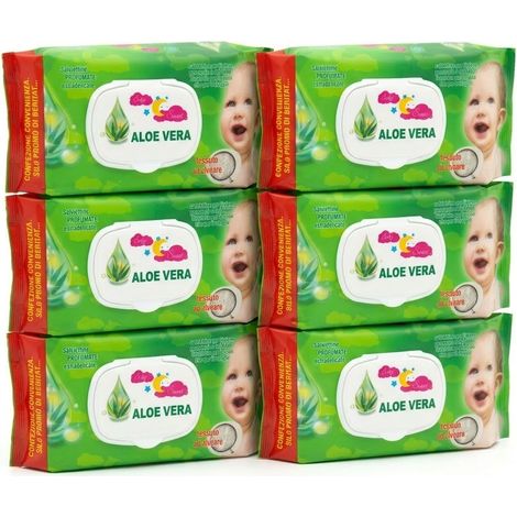 Pacco risparmio 480 Salviette Umidificate profumate all'Aloe Vera per Neonato e Igiene  Personale  con Chiusura Salvafreschezza  a Clip Tessuto baby ad Alveare Extradelicato 42gr per casa o in viaggio