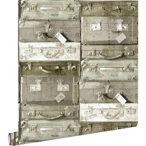 papier peint valises vintage marron clair - ESTAhome