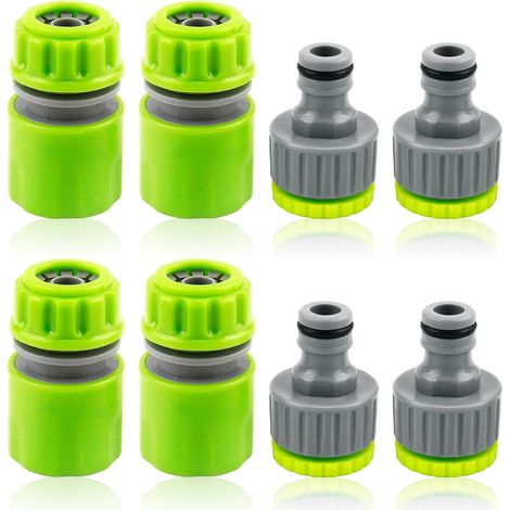 8 pezzi connettori per tubi da giardino in plastica, 4 pezzi connettori rapidi per tubi da 1/2 pollice e 4 pezzi connettori per rubinetti filettati 2 in 1 da 3/4 pollice e 1/2 pollice per giardino, au (1/5)