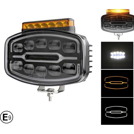 Phare halogène LED 3 fonctions DRL, lumière blanche/orange, avec lampe d'urgence 360° à 4 fonctions de clignotement, 12–24V pour