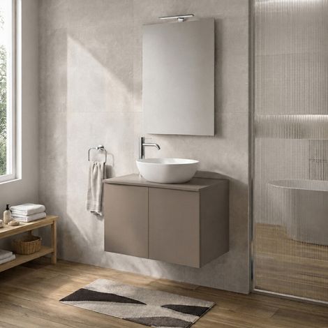 Mobile bagno sospeso 70 cm tortora portalavabo due ante Tierra (1/5)